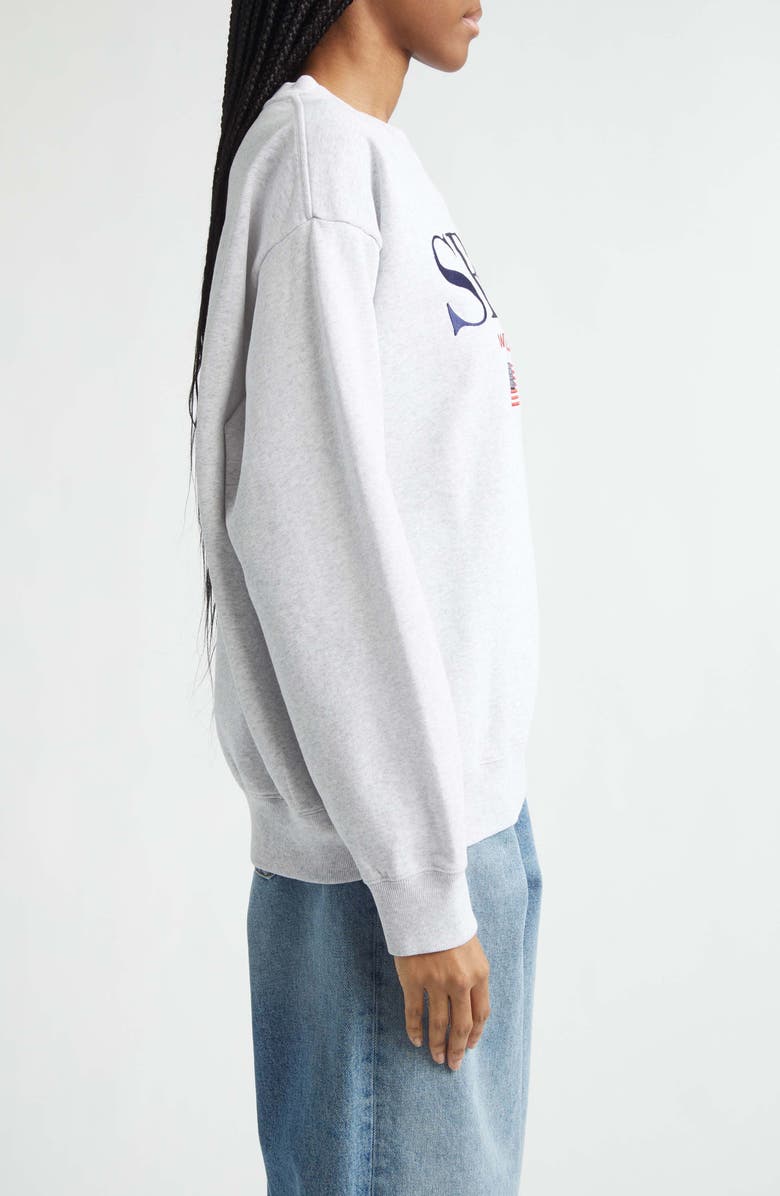 Sporty & Rich Gender Inclusive Nautical Embroidered Fleece Sweatshirt, Alternate, color, Heather Gray