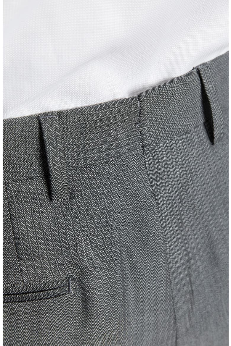 Flat Front Wool Herringbone Dress Pants, Alternate, color, GREY