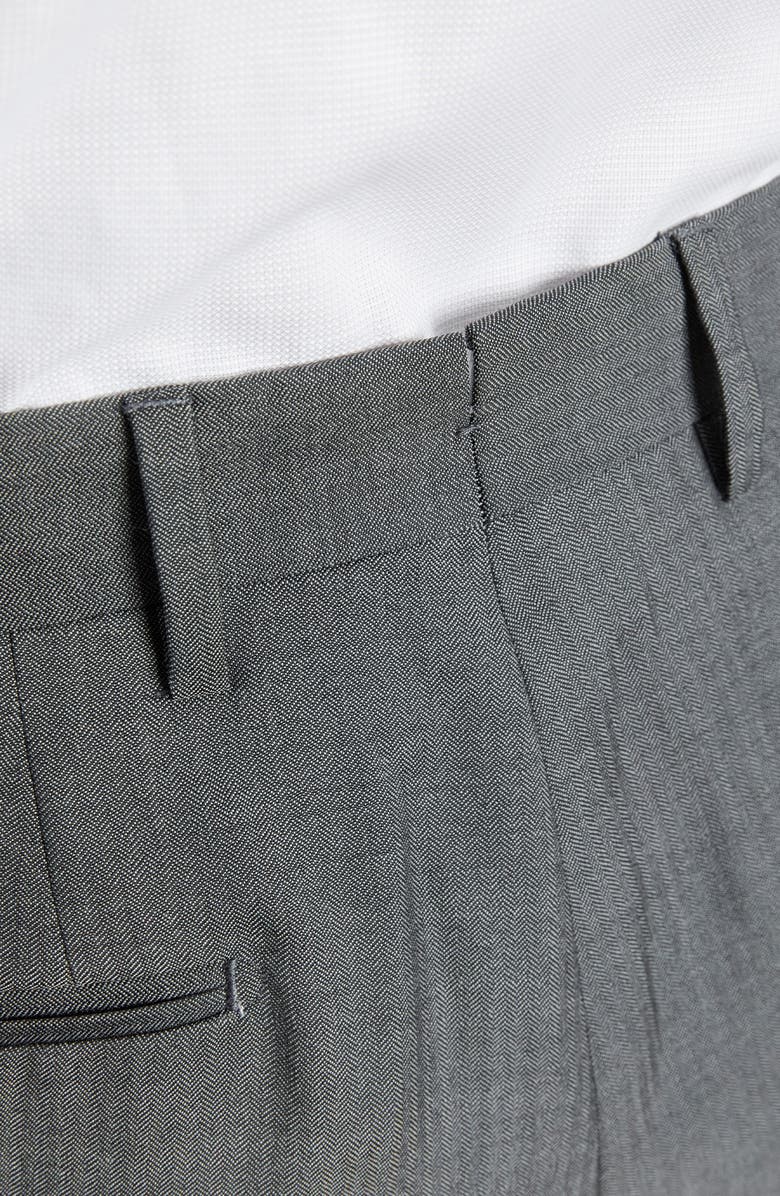 Santorelli Flat Front Wool Herringbone Dress Pants, Alternate, color, Grey