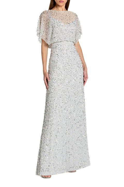 Petite High Neck Short Sleeve Embellished Gown