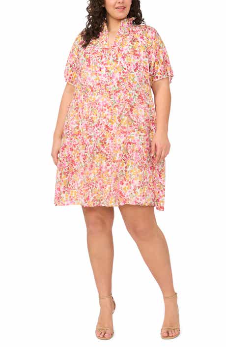Floral Tiered Ruffle Neck Cotton Dress