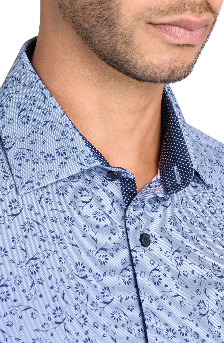 W.R.K Slim Fit Abstract Print Performance Dress Shirt, Alternate, color, Chambray Blue