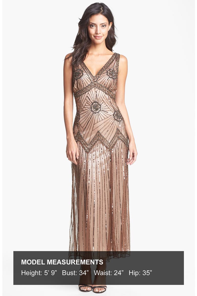 Beaded Mesh Gown, Alternate, color, LIGHT CHOCOLATE