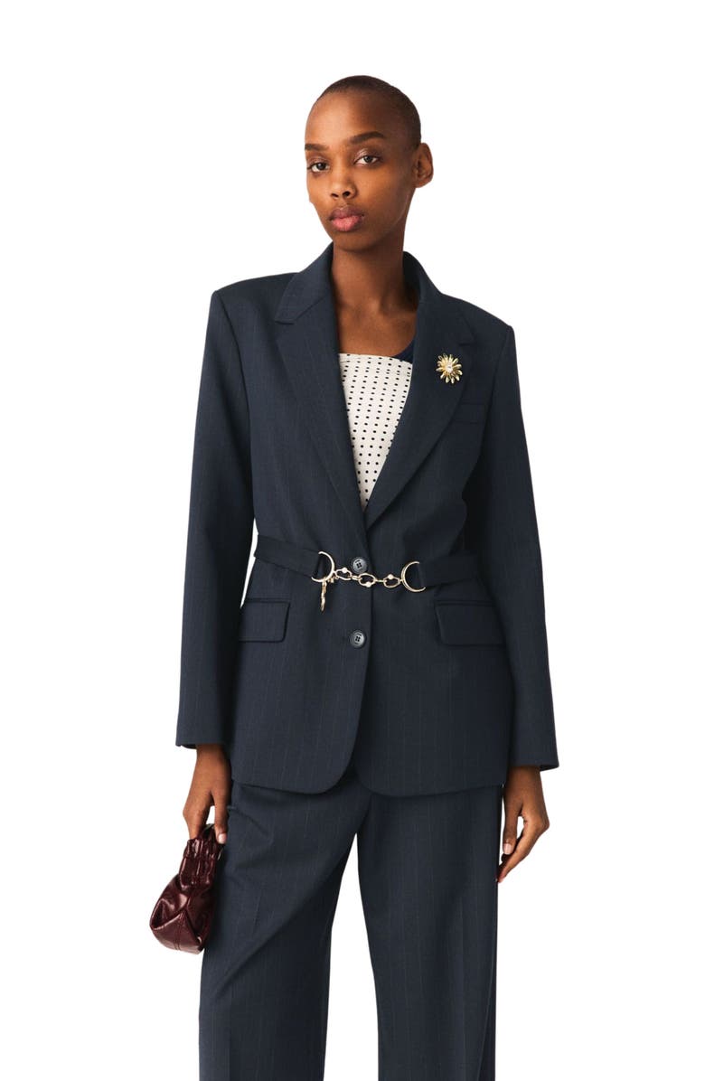 maje Striped suit jacket, Alternate, color, Navy