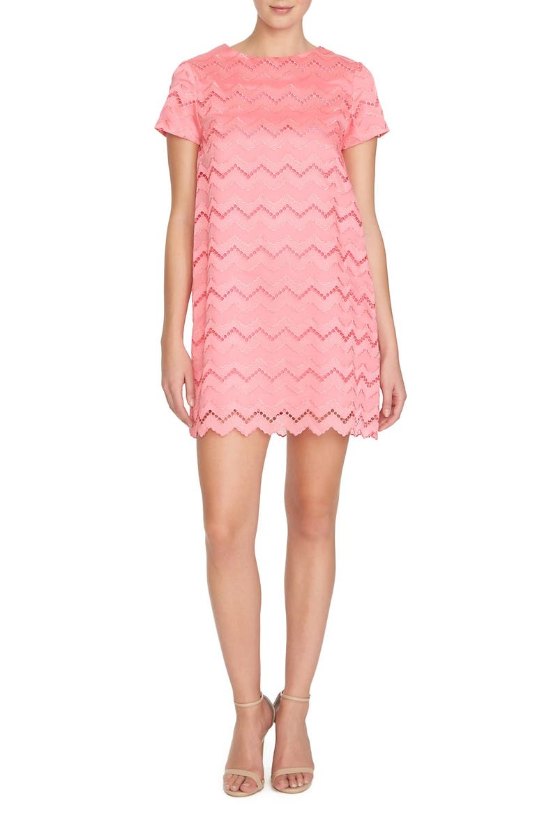 'Kayte' Chevron Eyelet Shift Dress, Main, color, PINK