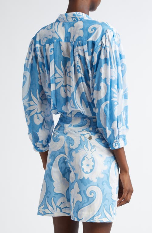 Etro Loose-fit Cotton Shirt With V-neck And Floral Pattern In Stampa F.do Bianco