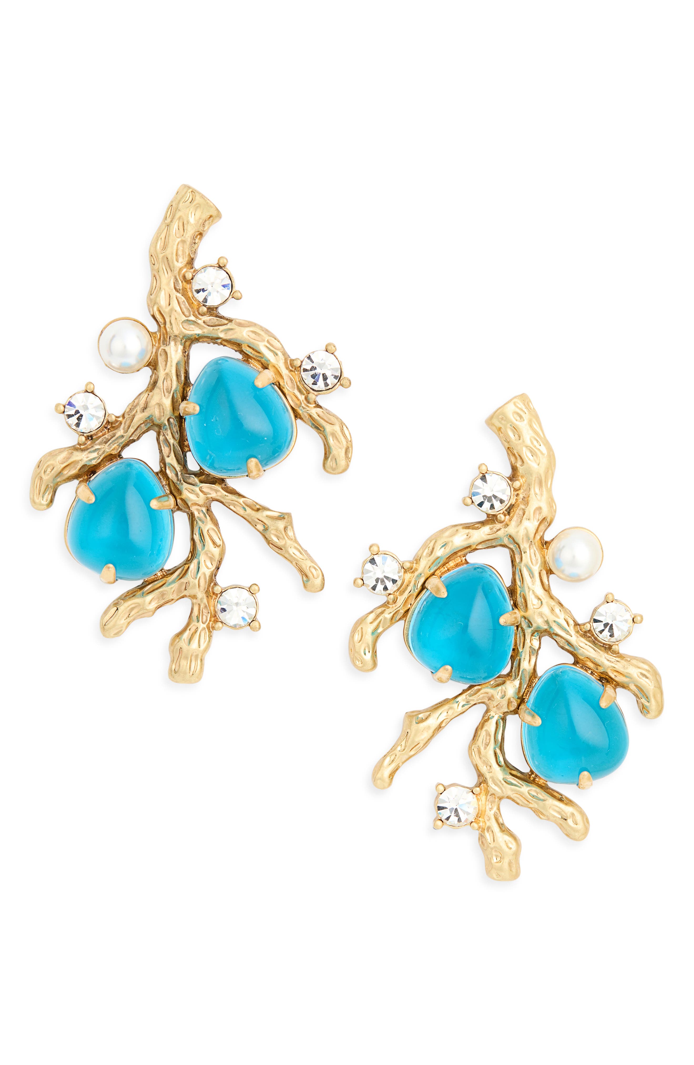 Kenneth Jay Lane Faux Pearl & Crystal Branch Drop Earrings