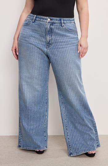 Good American Good Ease Rhinestone Embellished Wide Leg