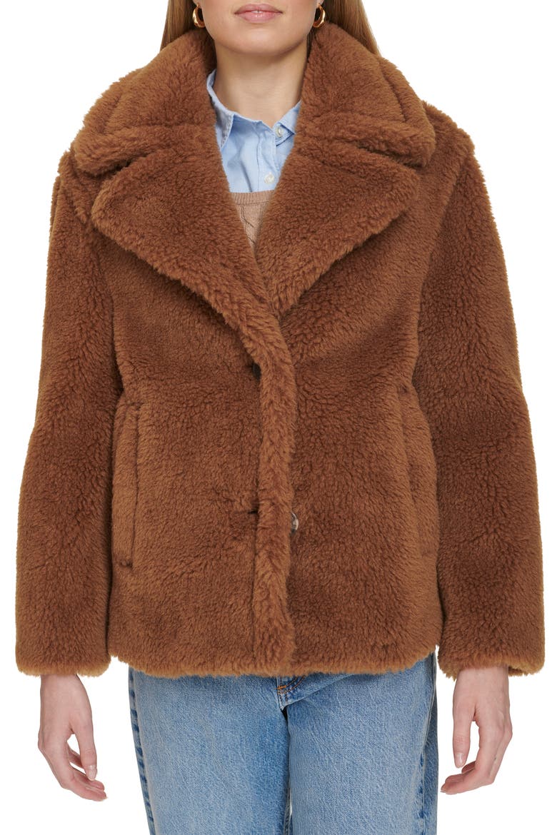 Teddy Wool Blend Faux Fur Jacket, Main, color, TOFFEE