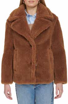 Cole Haan Teddy Wool Blend Faux Fur Jacket