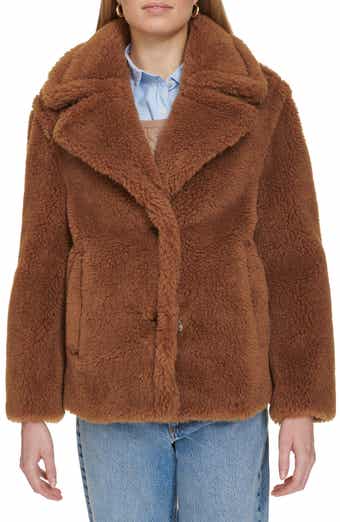 Cole Haan Teddy Wool Blend Faux Fur Jacket