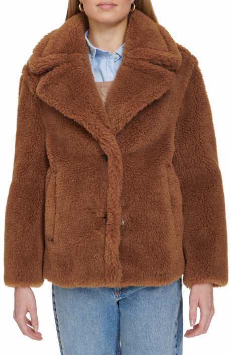 Cole Haan Teddy Wool Blend Faux Fur Jacket
