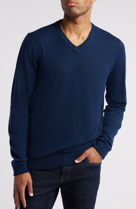 Burberry London Men’s Long Sleeve V-Neck Sweater Wool Blue Size XL on sale