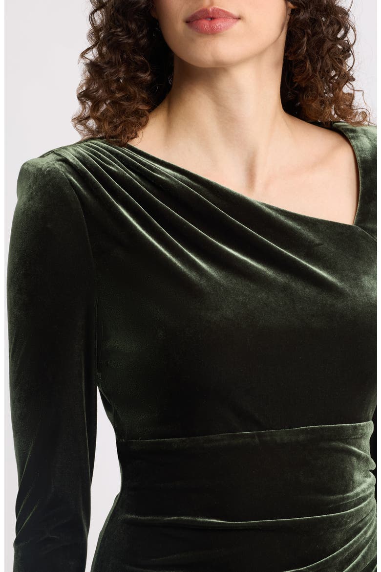 Ruched Velvet Long Sleeve Gown, Alternate, color, OLIVE