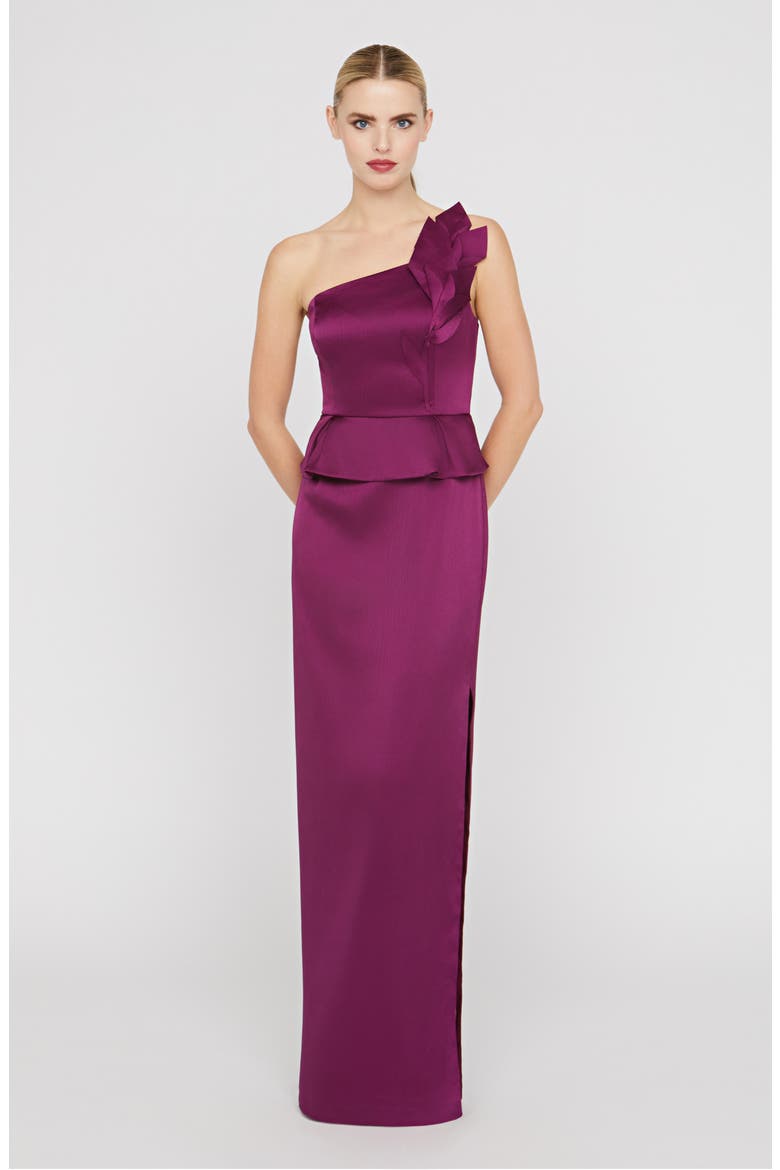 Kiara One-Shoulder Gown, Alternate, color, MULBERRY