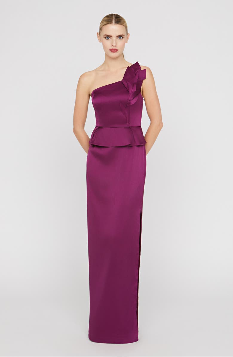 Kay Unger Kiara One-Shoulder Gown, Alternate, color, Mulberry