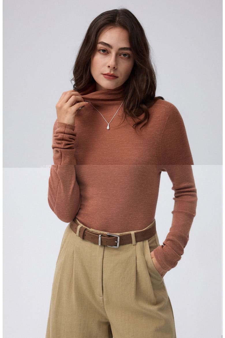 Ossa Knitted Hemp Turtleneck, Alternate, color, mocha mousse