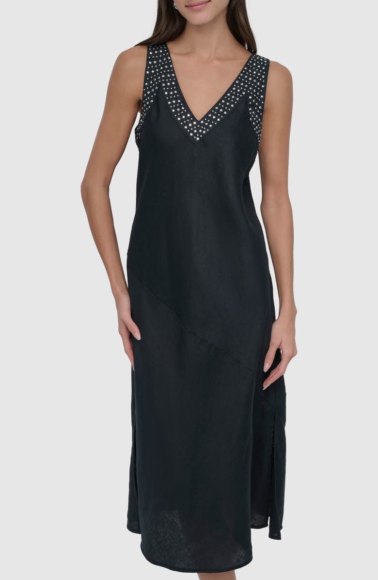 DKNY Stud Detail Linen Midi Dress, Alternate, color, 