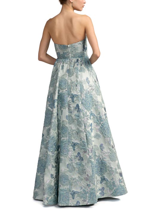 Women's Floral Brocade Strapless Ballgown With Bow