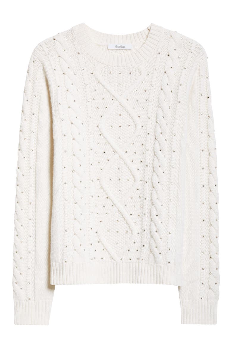 Onde Embellished Cable Stitch Wool & Cashmere Sweater, Alternate, color, WHITE