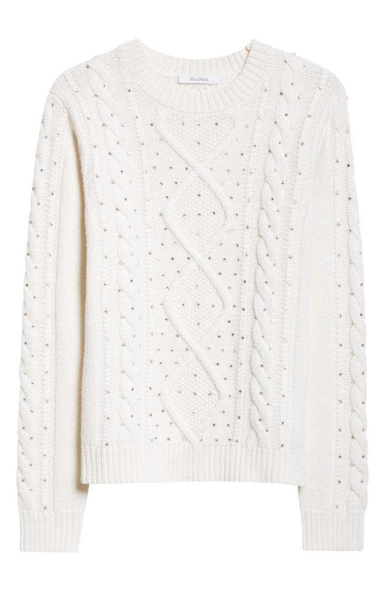 Max Mara Onde Embellished Cable Stitch Wool & Cashmere Sweater, Alternate, color, White