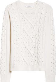 Max Mara Onde Embellished Cable Stitch Wool & Cashmere Sweater