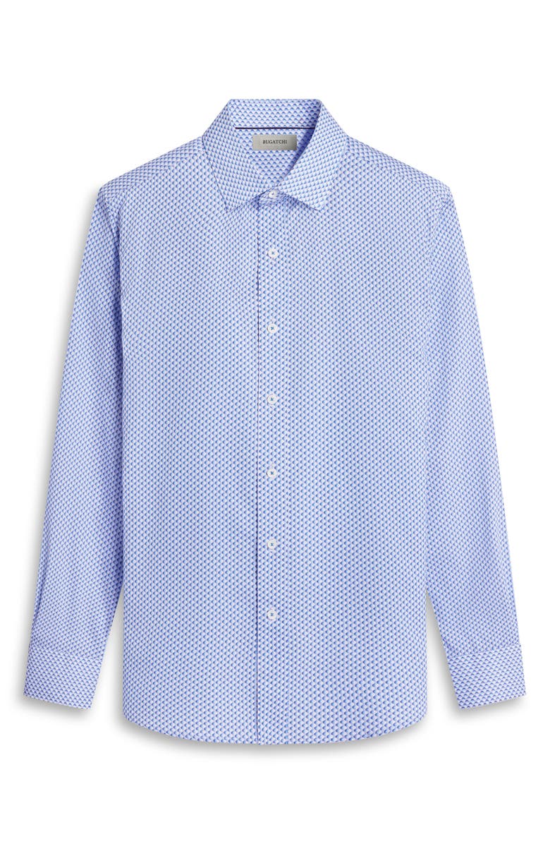 Bugatchi Axel Shaped Fit Geo Print Cotton Button-Up Shirt, Alternate, color, Classic Blue