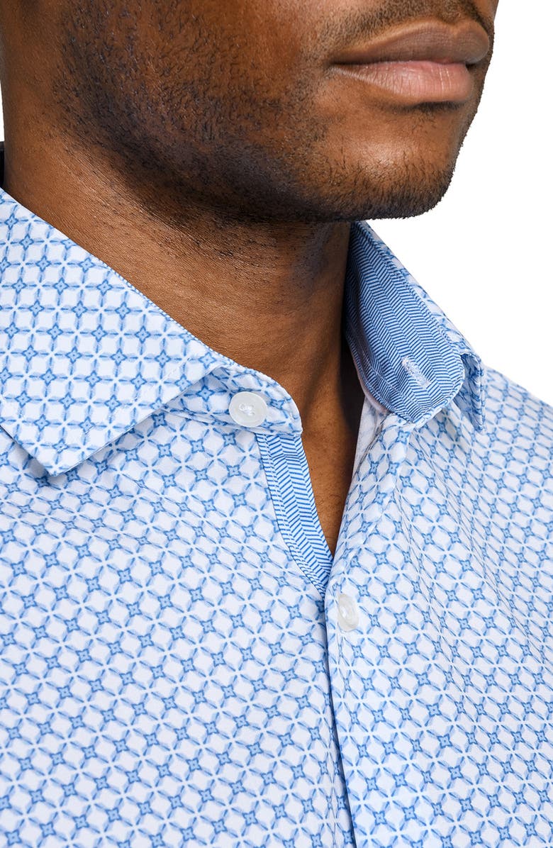 W.R.K Slim Fit Blue Geometric Print Performance Dress Shirt, Alternate, color, White/ Blue