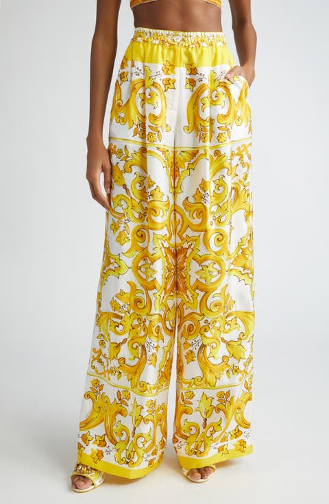Majolica Print Silk Pajama Pants