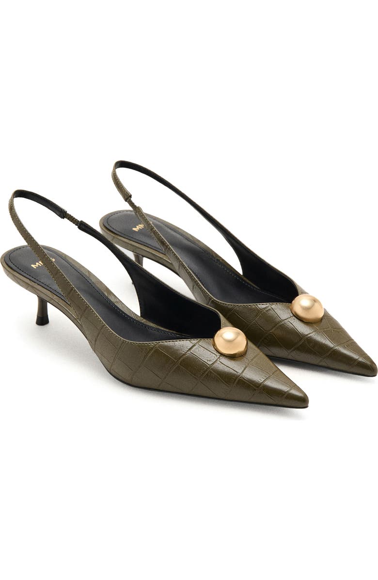MANGO Slingback Pointed Toe Kitten Heel Pump, Main, color, Khaki Green