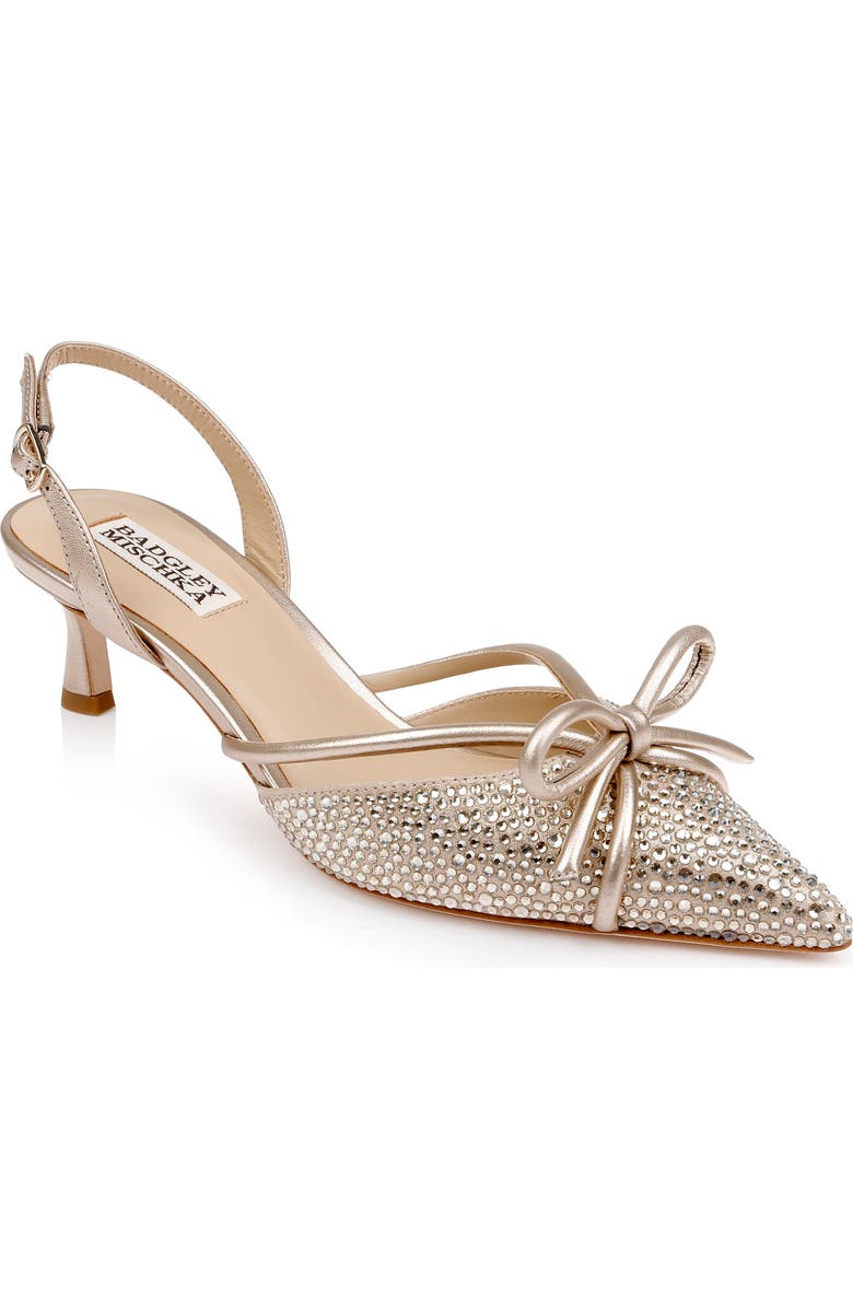 Badgley Mischka Collection Angelina Slingback Pointed Toe Kitten Heel Pump, Main, color, Champagne Leather
