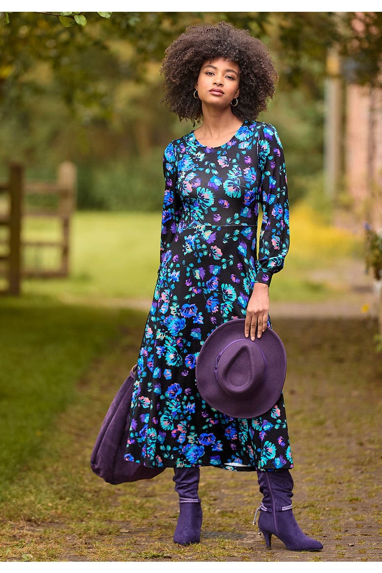 Stretch Knit A Line Midi Dress, Main, color, ELECTRIC BLOOM