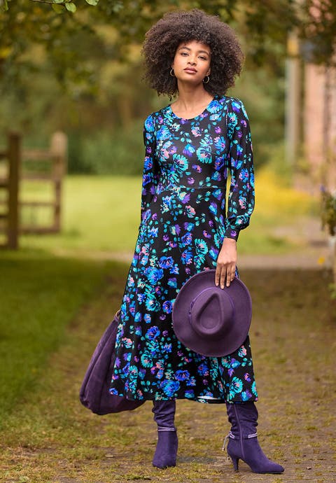 Stretch Knit A Line Midi Dress