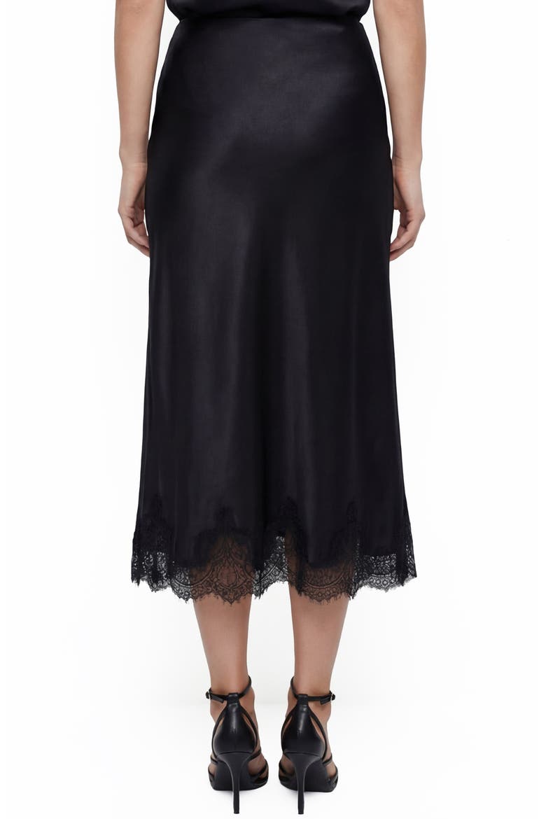 Marisa Bias Cut Lace Trim Satin Skirt, Alternate, color, BLACK/ BLACK