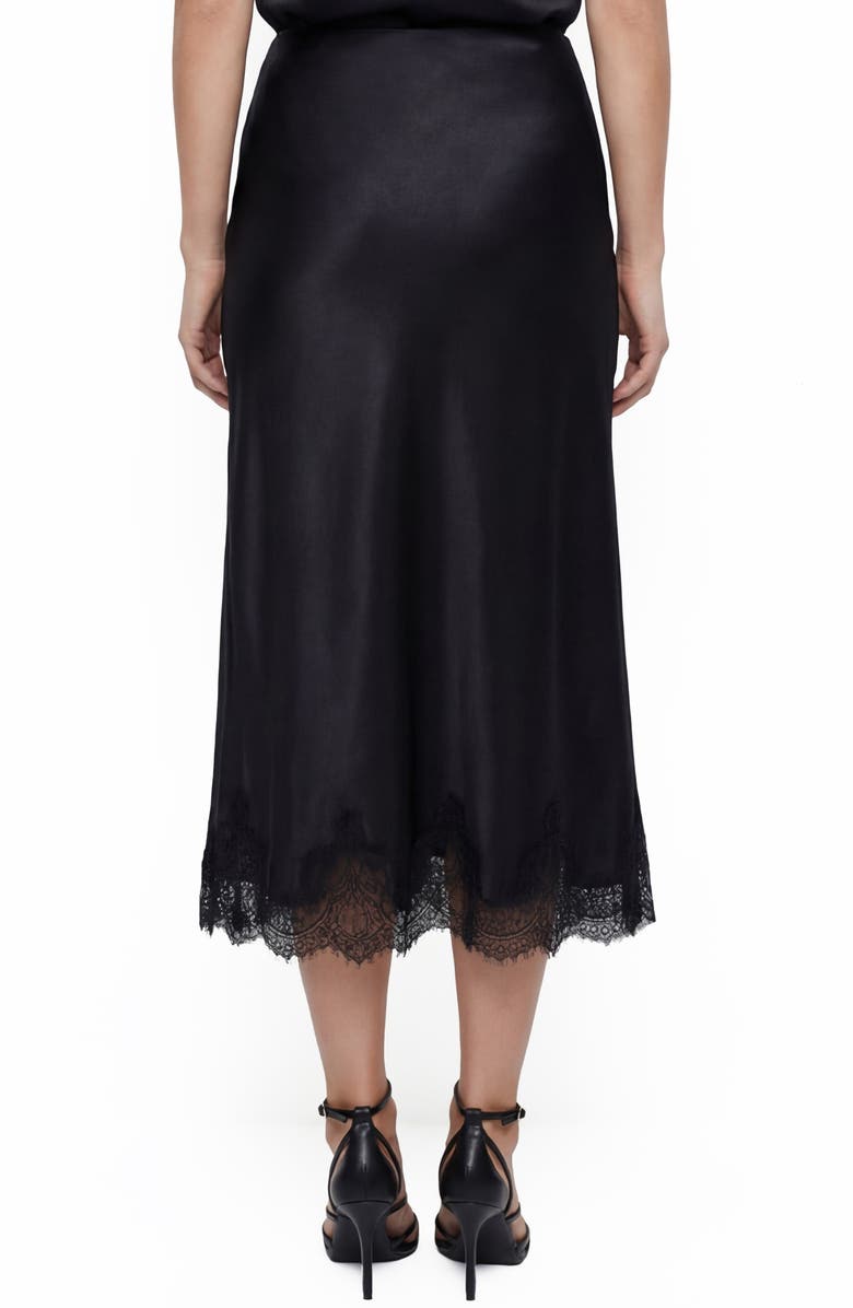 Love By Design Marisa Bias Cut Lace Trim Satin Skirt, Alternate, color, Black/ Black