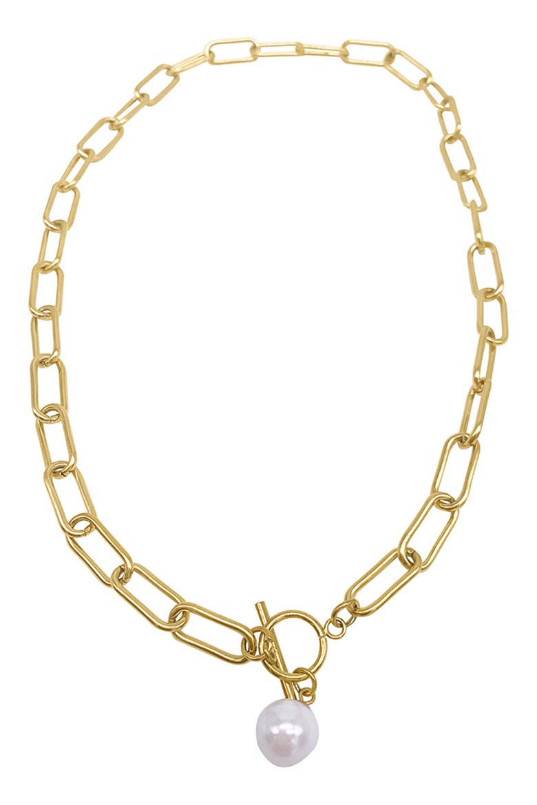 8mm Imitation Pearl Charm Toggle Necklace, Main, color, WHITE/ GOLD