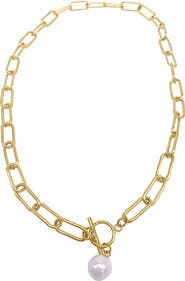 Adornia 8mm Imitation Pearl Charm Toggle Necklace