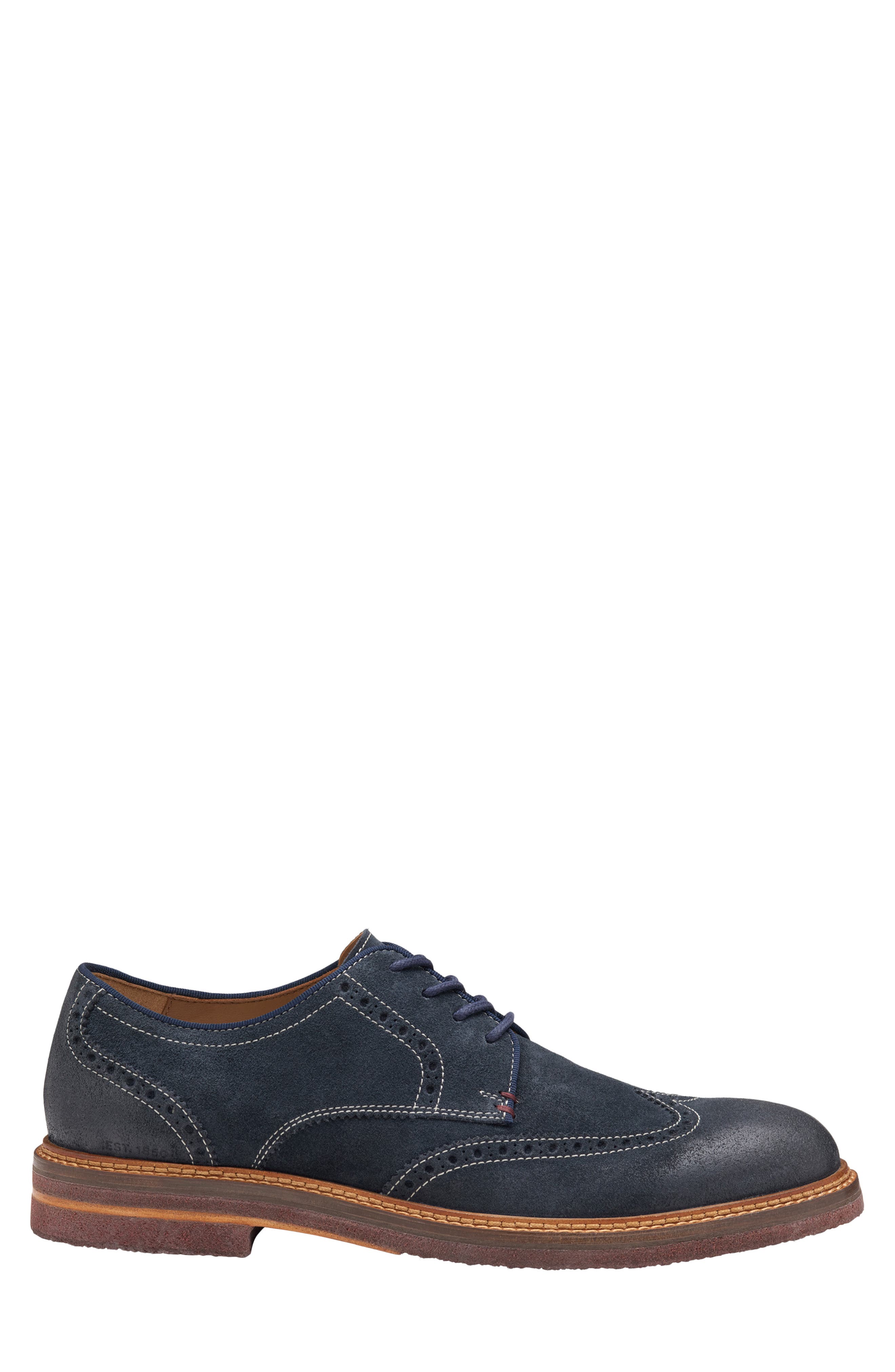 Calder Wingtip Derby, Alternate, color, NAVY WAXED SUEDE