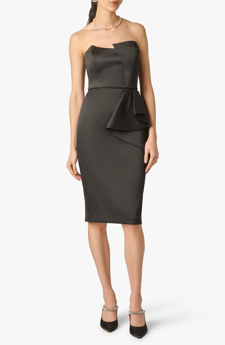 Aidan Mattox Strapless Stretch Mikado Cocktail Dress, Main, color, Black