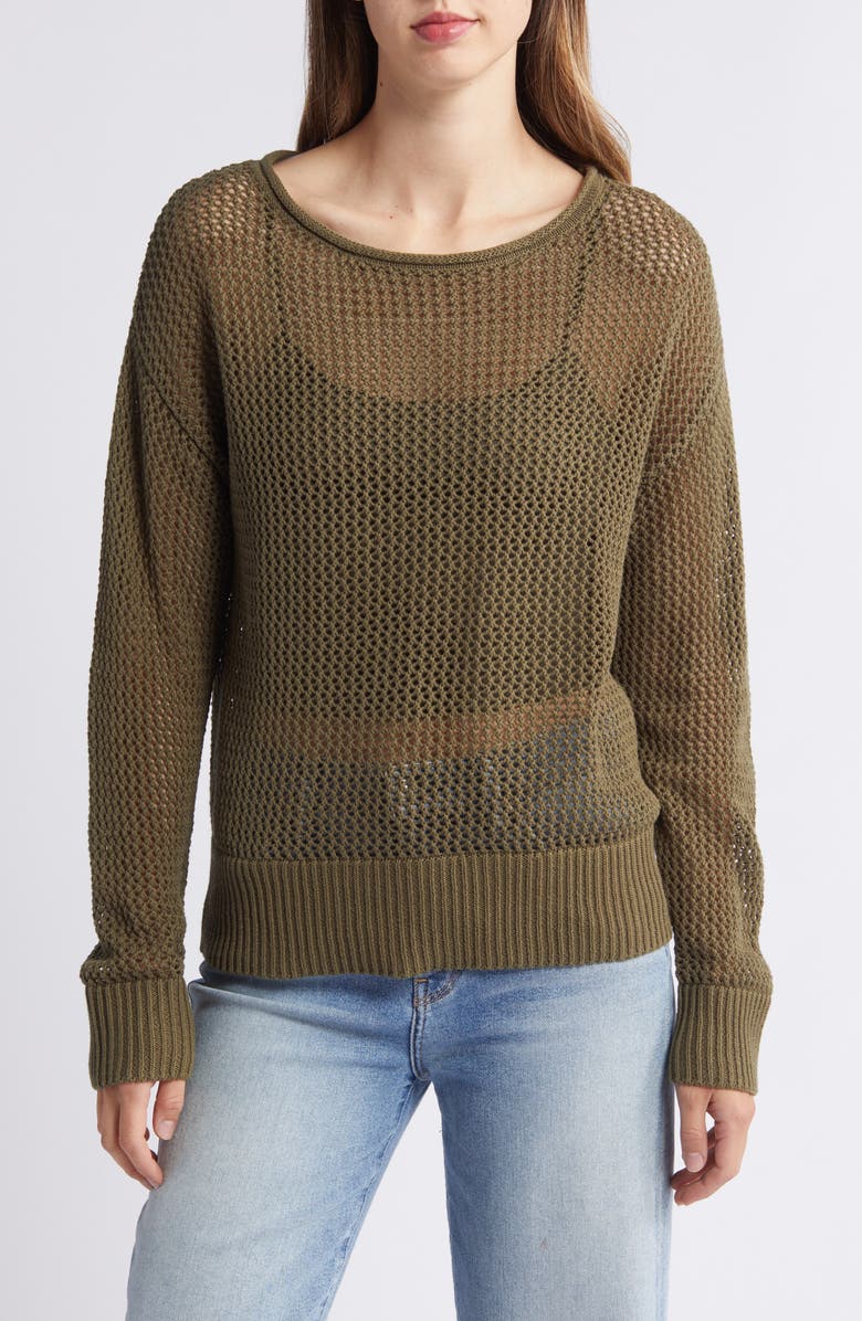 Sanctuary Cotton Open Knit Sweater, Main, color, Burnt Olive