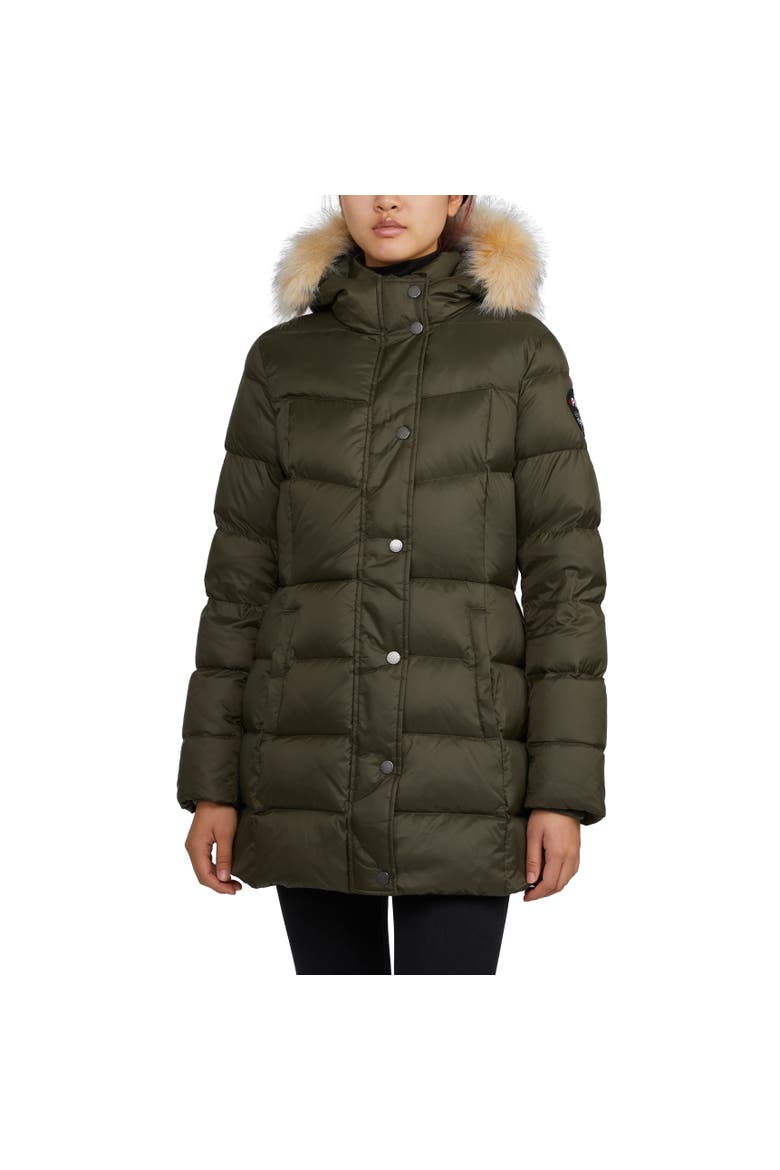 Roxy Quilted Puffer with Detachable Faux Fur Trim, Main, color, Military/Crystal