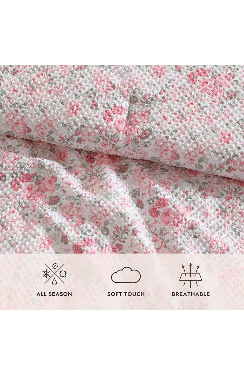 Laura Ashley Floral Quartet Bonus Comforter & Sheet Set, Alternate, color, Pink/ Green