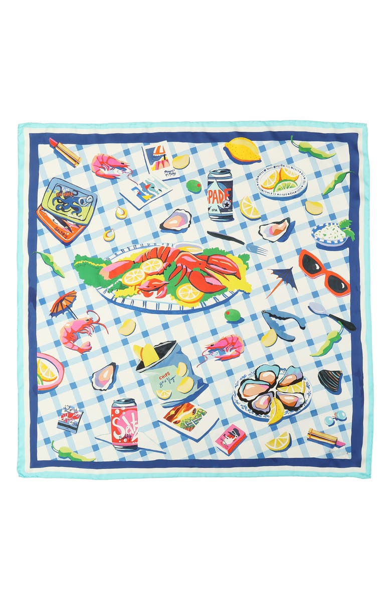 Kate Spade New York lobster lunch silk square scarf, Alternate, color, Blue Multi