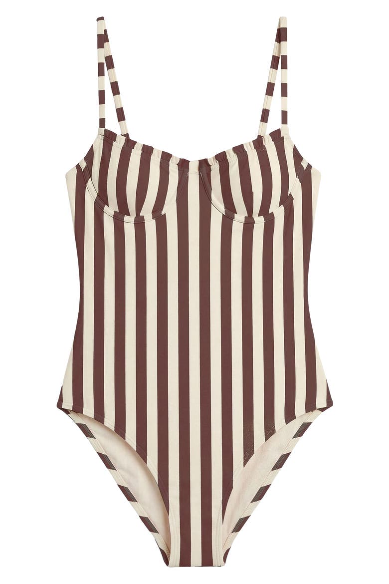 Marilyn Underwire Ruffle One-Piece Swimsuit, Alternate, color, CHOCOLATE CHERRY