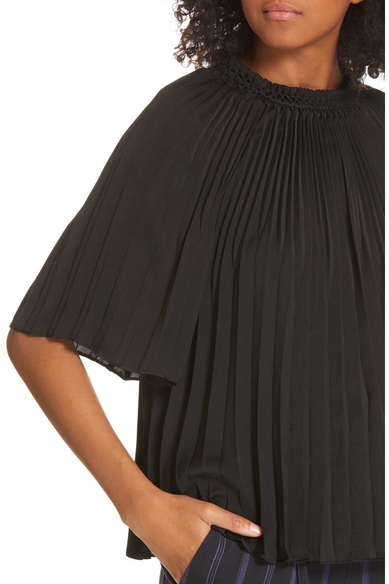 Pleated Smocked Top, Alternate, color, BLACK