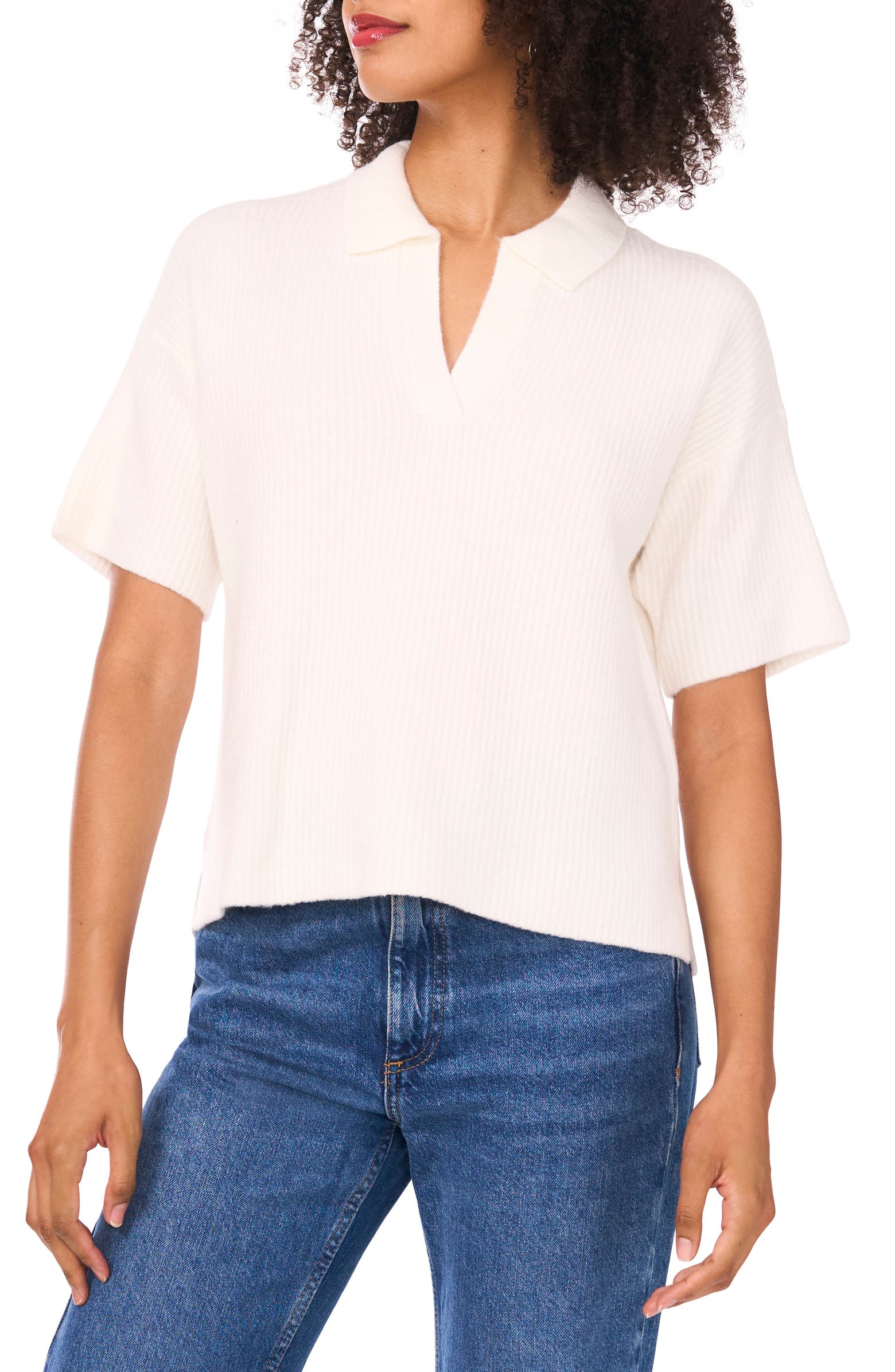 Johnny Collard 1.STATE Short Sleeve Johnny Collar Sweater | Nordstromrack