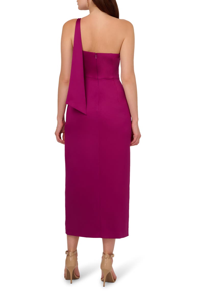 Pleat One-Shoulder Crepe Cocktail Dress, Alternate, color, WILD MAGENTA