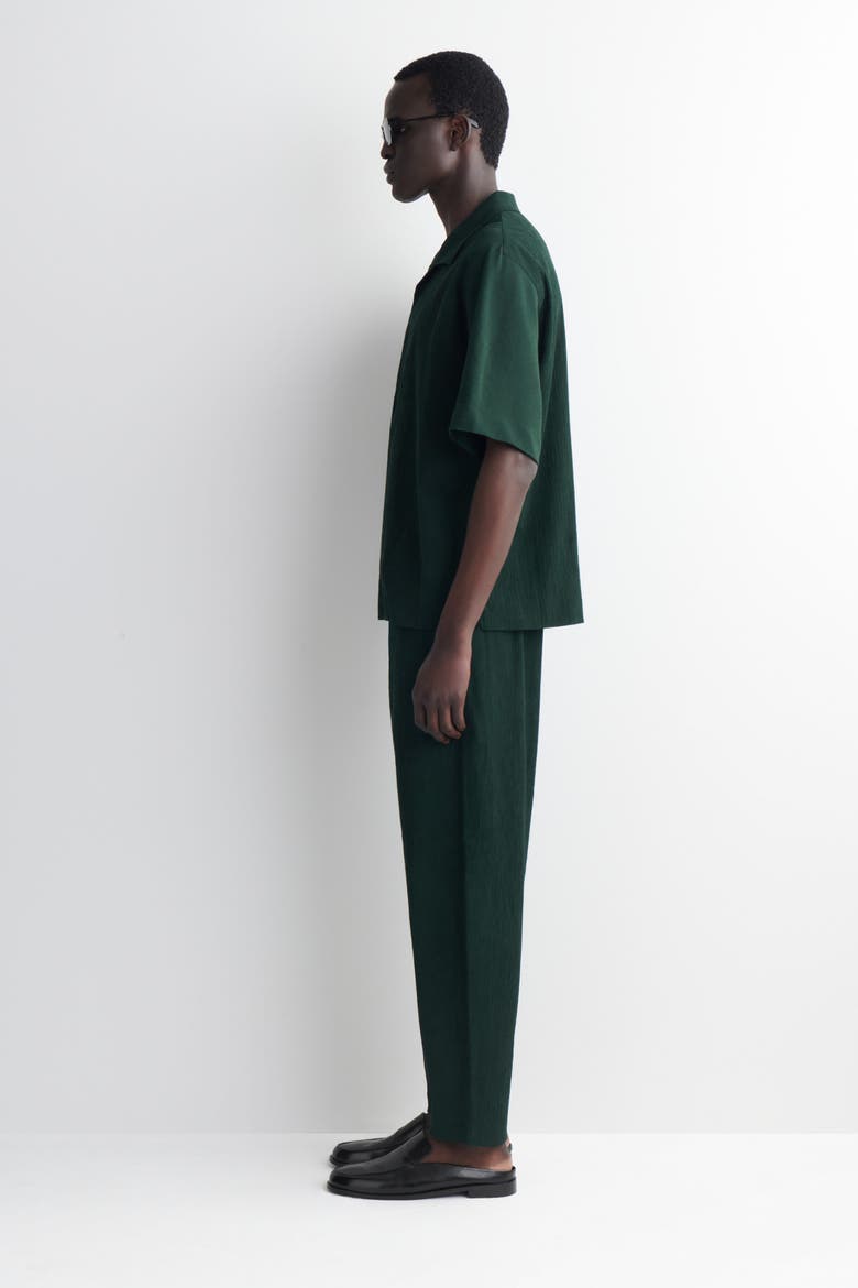 Crinkled-cotton Relaxed-fit Tapered Pants, Alternate, color, DARK GREEN