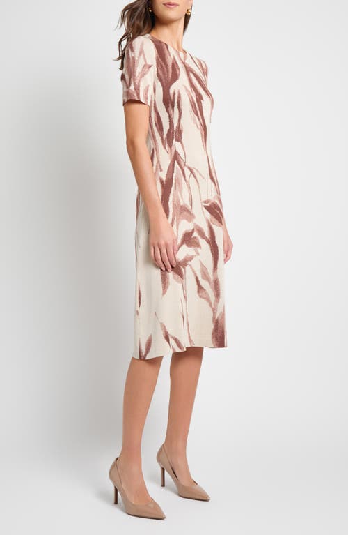 Misook A-line Botanical Jacquard Soft Knit Midi Dress In Brown