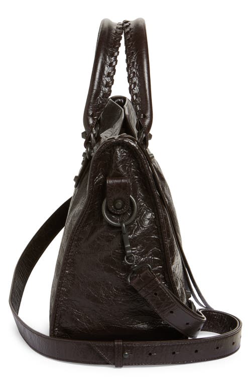 Balenciaga Le City Medium Crinkled Leather Top-handle Bag In 2221 Espresso